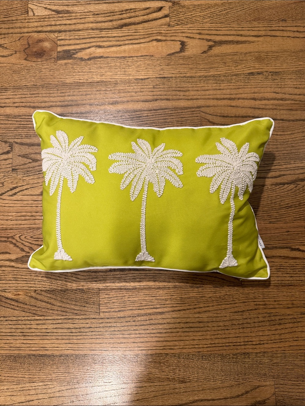 Lime Green Palm Tree Embroidered Throw Pillow